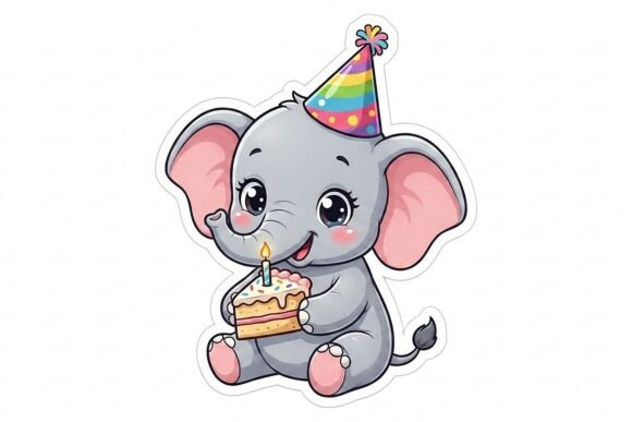 Birthday Baby Elephant Sticker PNG