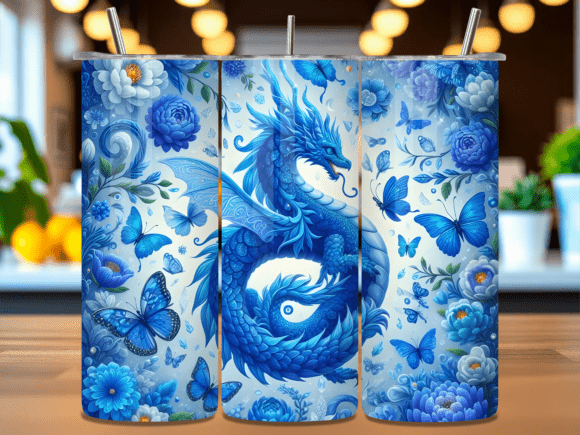 Blue Dragon Flowers Tumbler Wrap PNG: Your Instant-Download Creative Toolkit for Sublimation & Print Projects