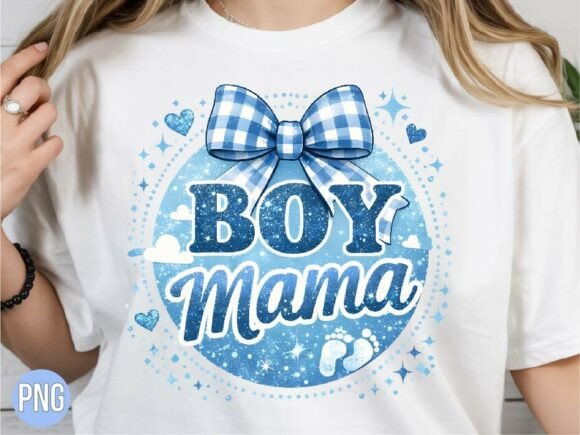 Blue Glitter Gingham Boy Mama PNG Shirt: A Versatile, Ready-to-Use Digital Design for Creative Entrepreneurs and DIY Enthusiasts