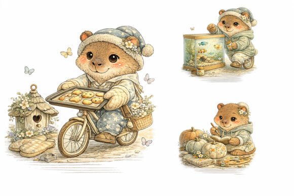 Cute Autumn Bear Clipart Bundle