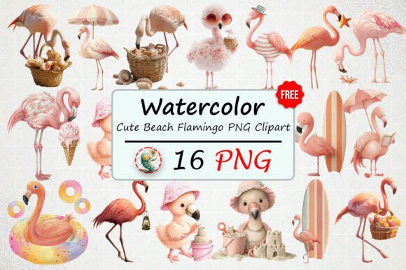 Cute Beach Flamingo PNG Clipart