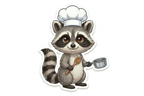 Cute Chef Raccoon Sticker PNG: Adorable, Versatile Digital Clipart for Creative Makers