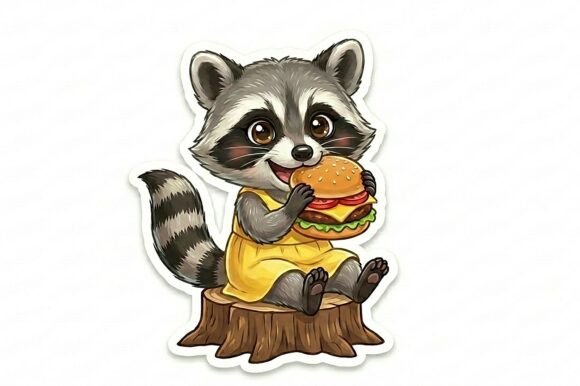 Cute Raccoon with Burger PNG