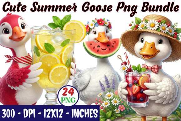 Cute Summer Goose PNG Bundle: A Versatile Digital Asset for Creatives & Small Businesses