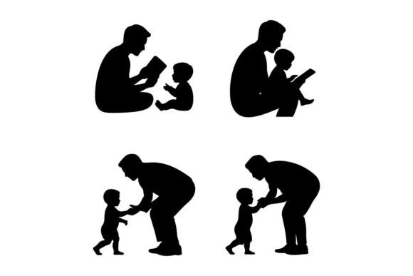 Dad Silhouette Vector Icon Set Father