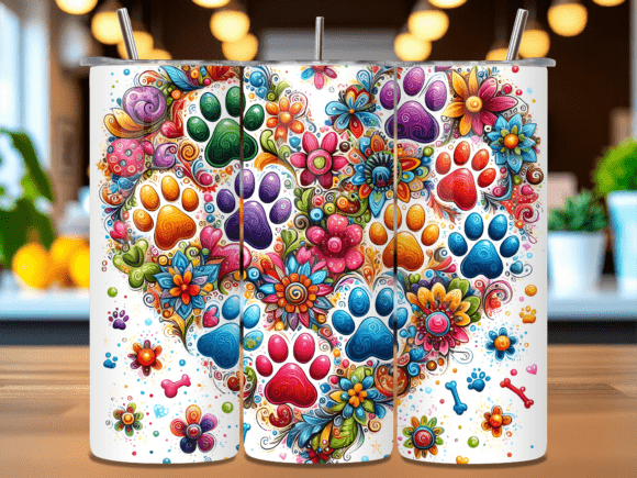 Floral Dog Paw Tumbler Wrap PNG