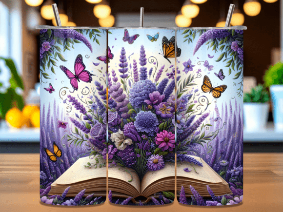 Floral Open Book Tumbler Wrap PNG