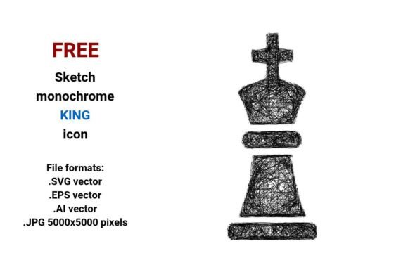 FREE Sketch King Icon: Hand-Drawn Chess King for Any Project