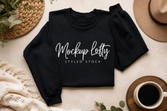 Gildan 18000 Black Flat Lay Mockup