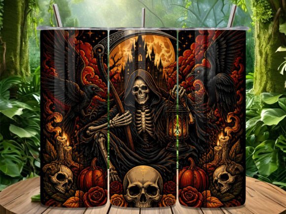 Grim Reaper Pumpkin Halloween Tumbler