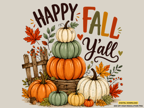 Happy Fall Y’all Pumpkin Stack PNG