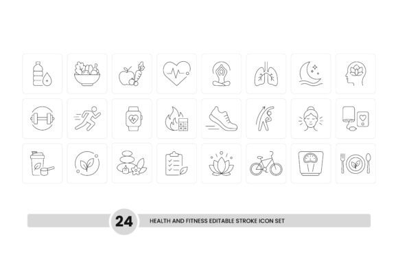 Health Fitness Line Stock Icon Set