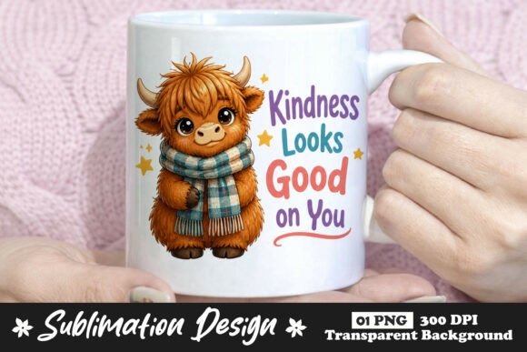 Kindness Looks Good on You Highland PNG: High-Quality Digital Art for Meaningful Design Projects