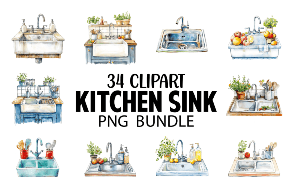 Kitchen Sink Watercolor Clipart Bundle