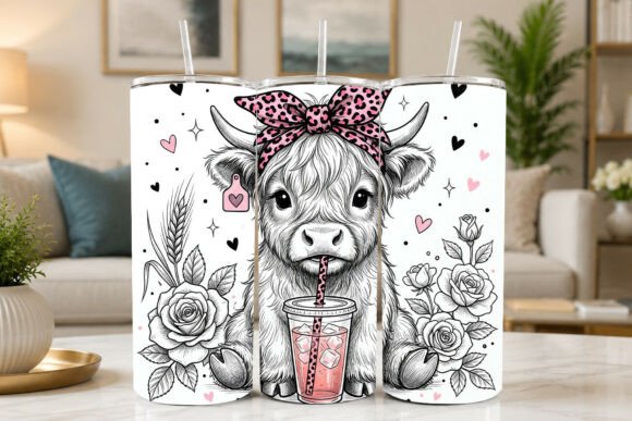 Leopard Bow Highland Cow Tumbler Design: A Versatile Digital Asset for Creatives and Entrepreneurs
