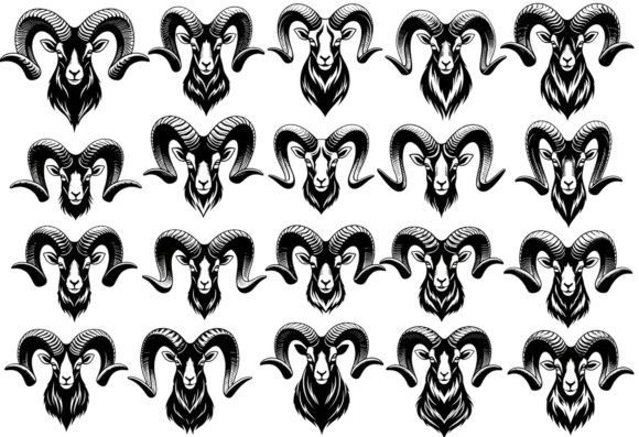 Ram Head Vector Art Black and White