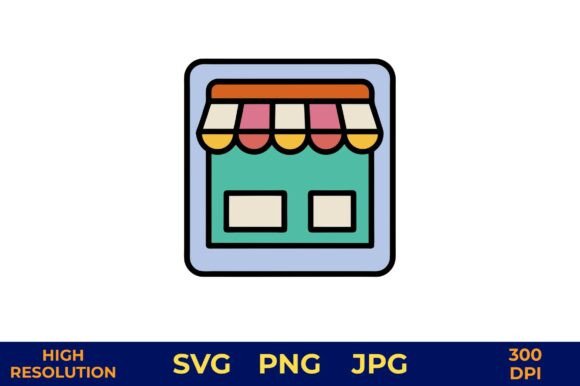 Shop Icon with Striped Awning Design
