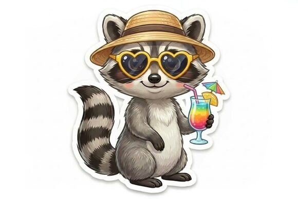 Summer Raccoon Cocktail Sticker