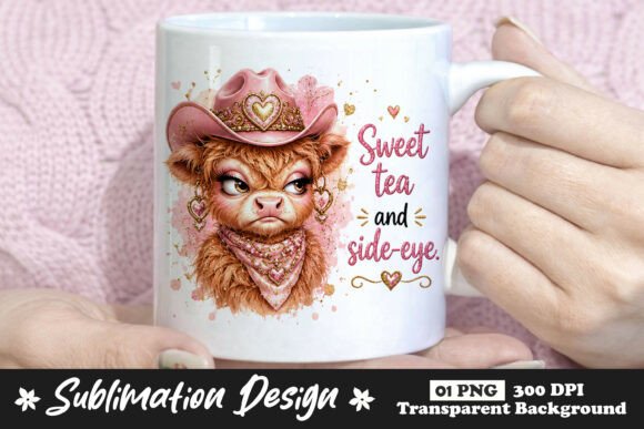 Sweet Tea and Side-Eye Highland Cow PNG