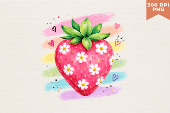 Whimsical Strawberry Daisy Clipart PNG