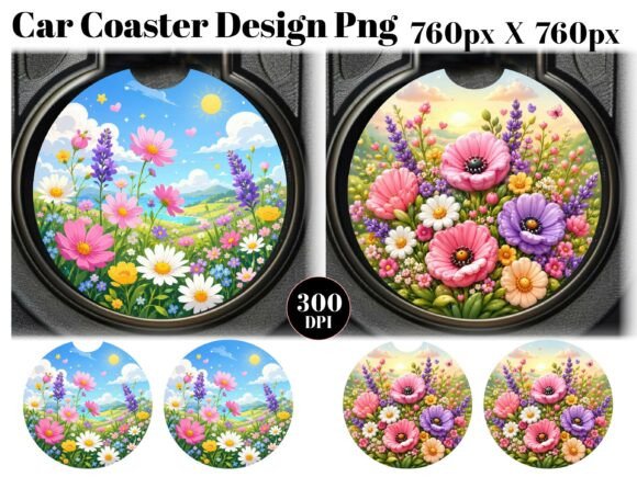 Wildflowers Car Coaster PNG Sublimation: Elevate Your Print Projects with Dual-Style Precision